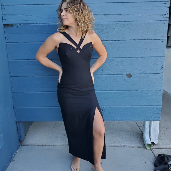 vintage 1990s black dress by Francais - Picture 4 of 9